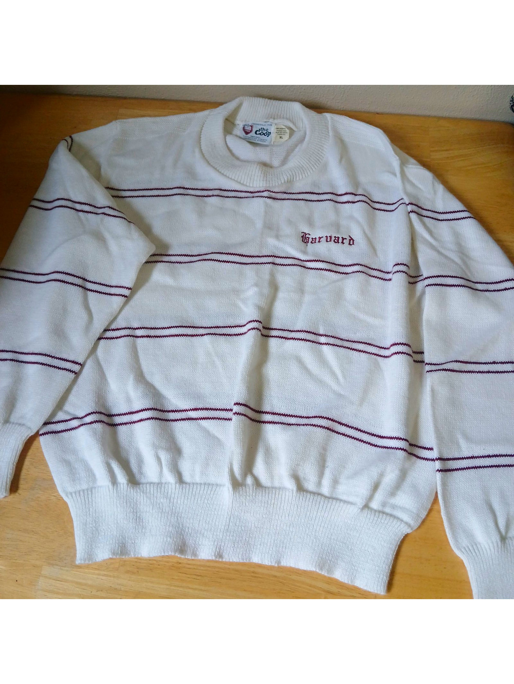 The Coop Harvard Crimson White & Maroon Striped Knit Pullover Sweater XL old $